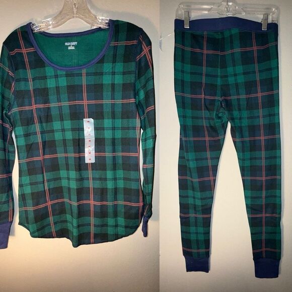 Old Navy Plaid Green and Blue Women’s Pajama set NEW - Picture 1 of 10